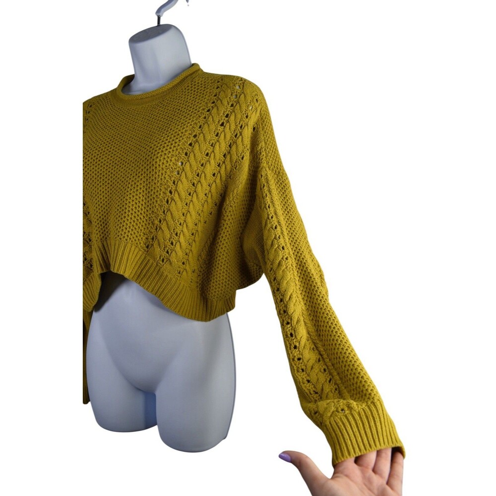 BDG Urban Outfitters Sweater Size S Mustard Yellow Cropped Cable Knit Boho - Picture 5 of 8